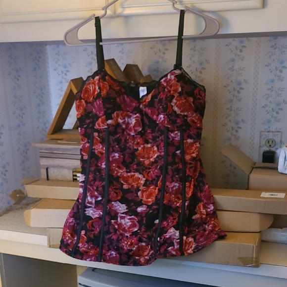 No Boundaries Tops - No Boundaries Black and Red Floral Camisole